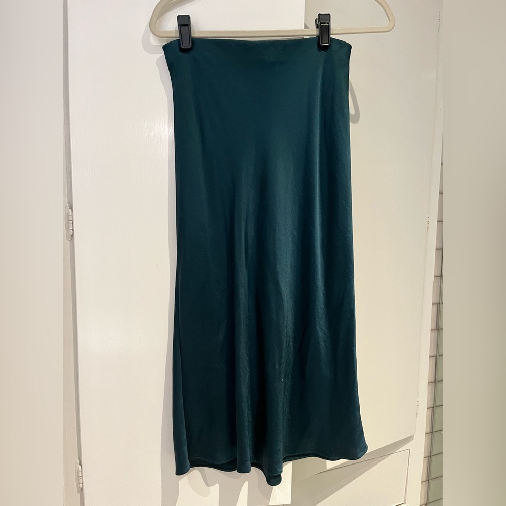 Madewell Dark Green Satin Midi Skirt